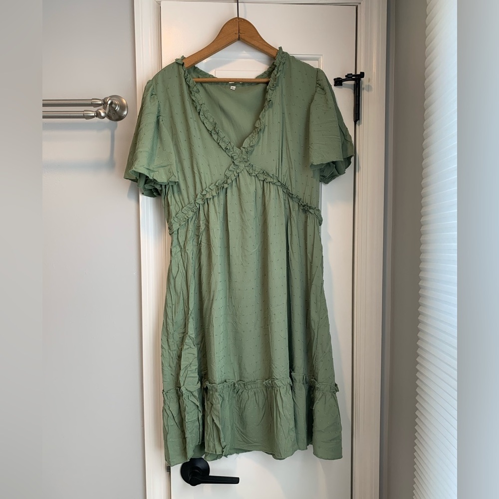 Solid Color V Neck High Waist Casual Dress